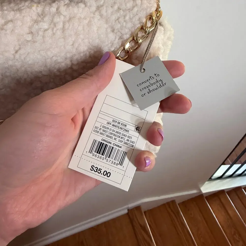 NWT Off White Faux-Shearling Crossbody Bag